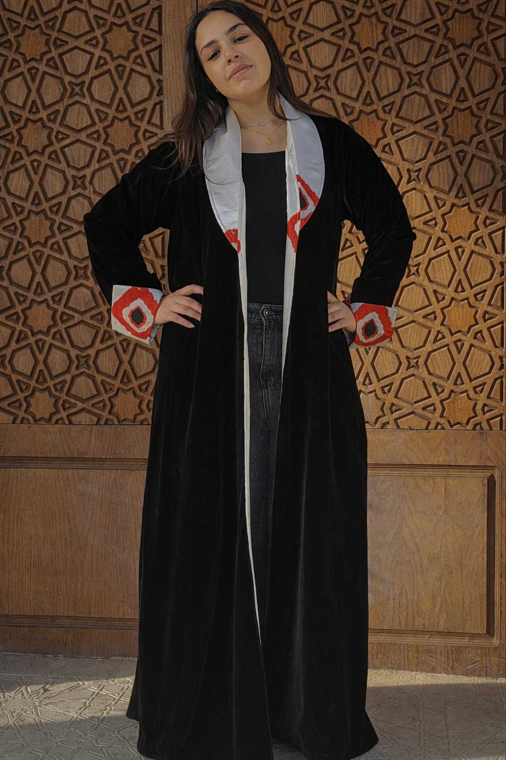 Double face Abaya Velvet &satin with special design