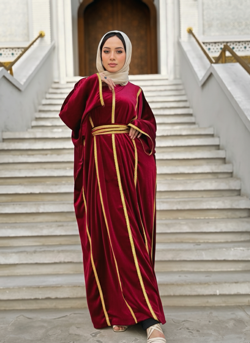 Red Bedouin velvet kaftan