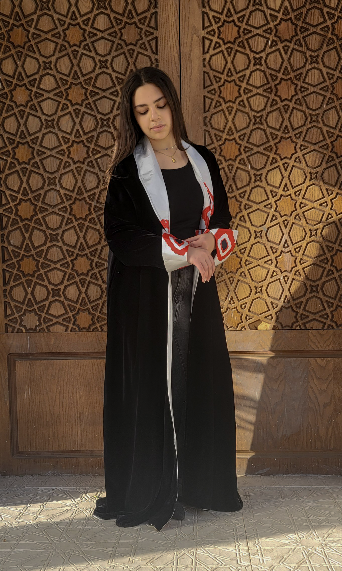 Double face Abaya Velvet &satin with special design