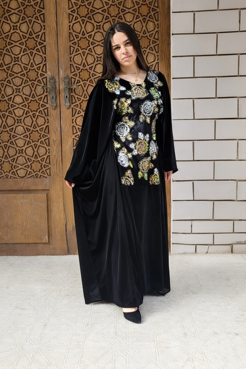 Velvet kaftan with handmade embroidered