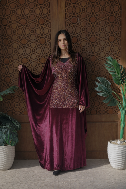 Velvet kaftan with handmade embroidered