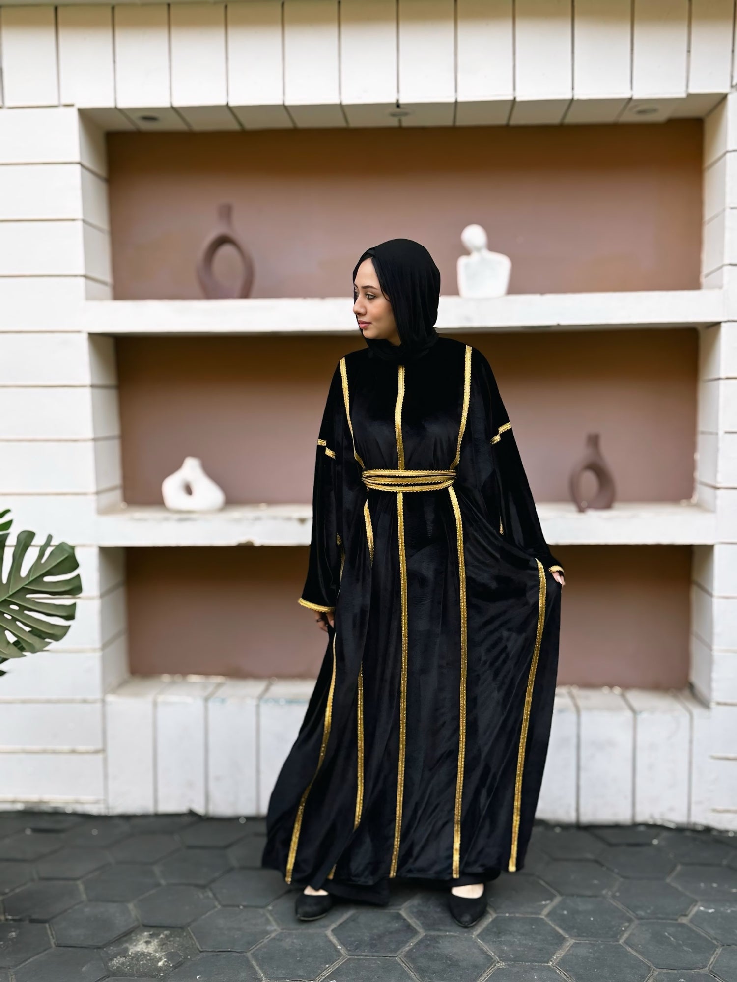 Black Bedouin velvet kaftan