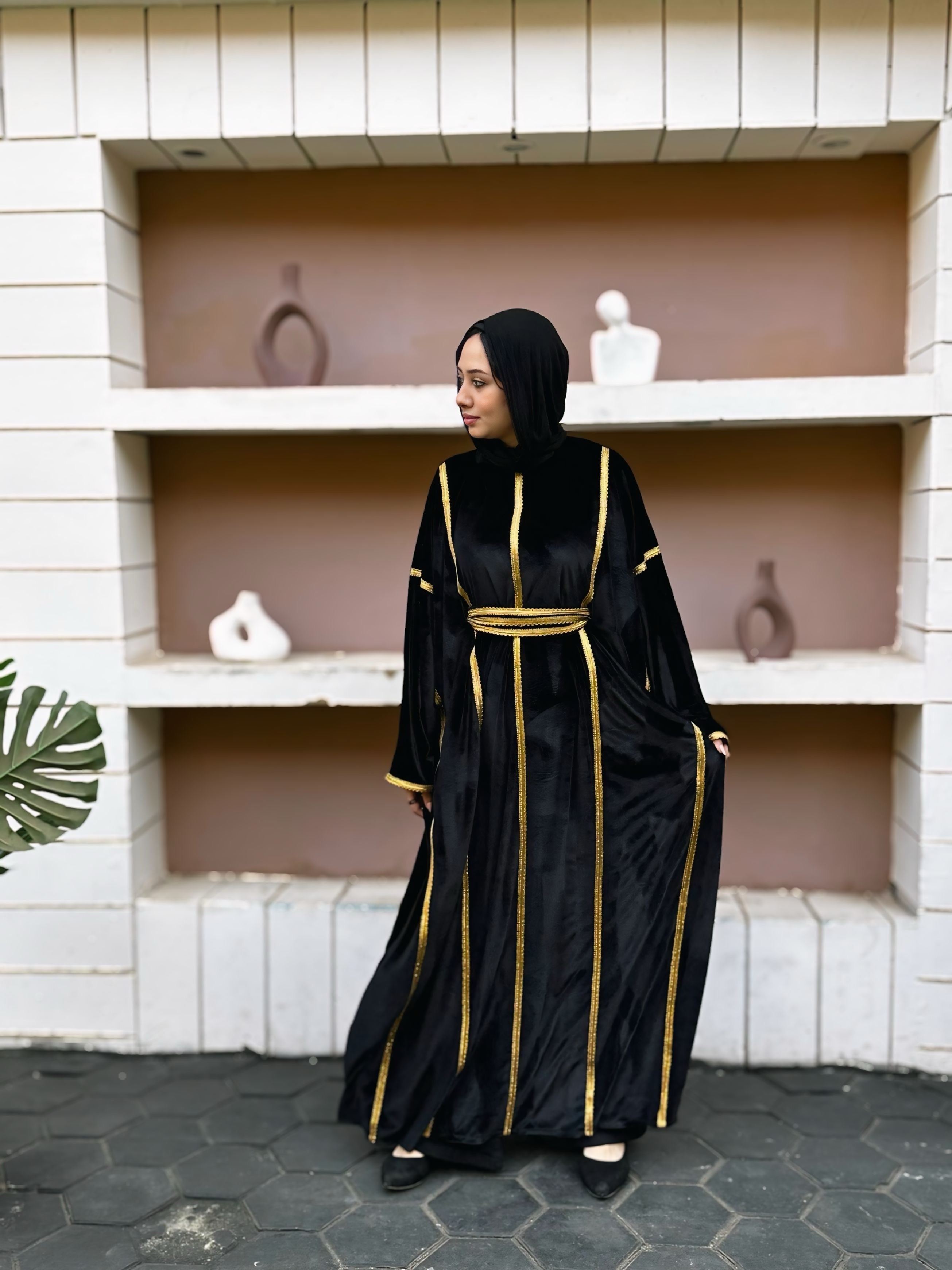 Black Bedouin velvet kaftan