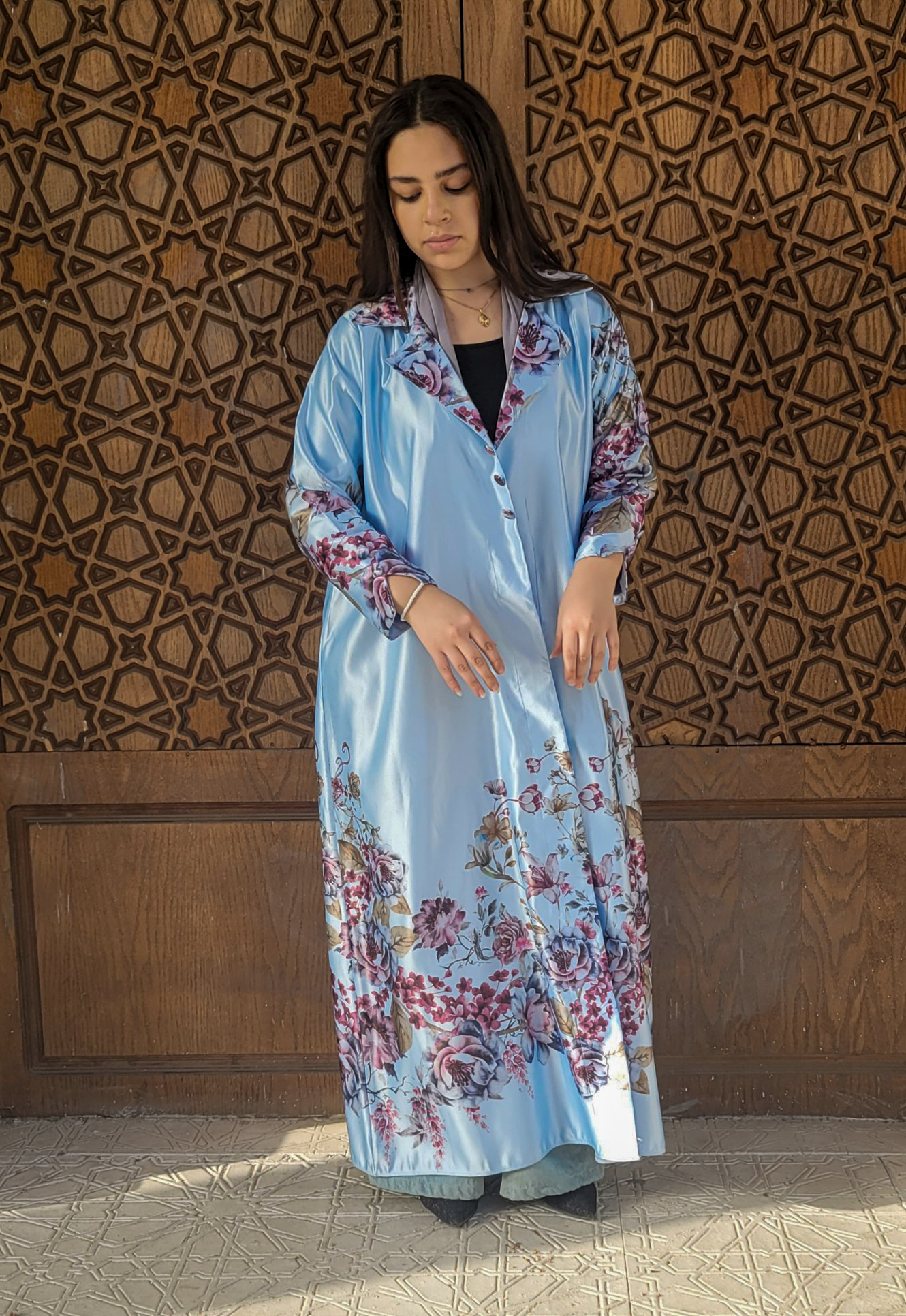 Printed satin Abaya