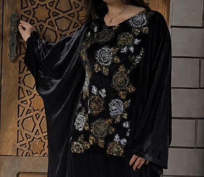 Velvet kaftan with handmade embroidered