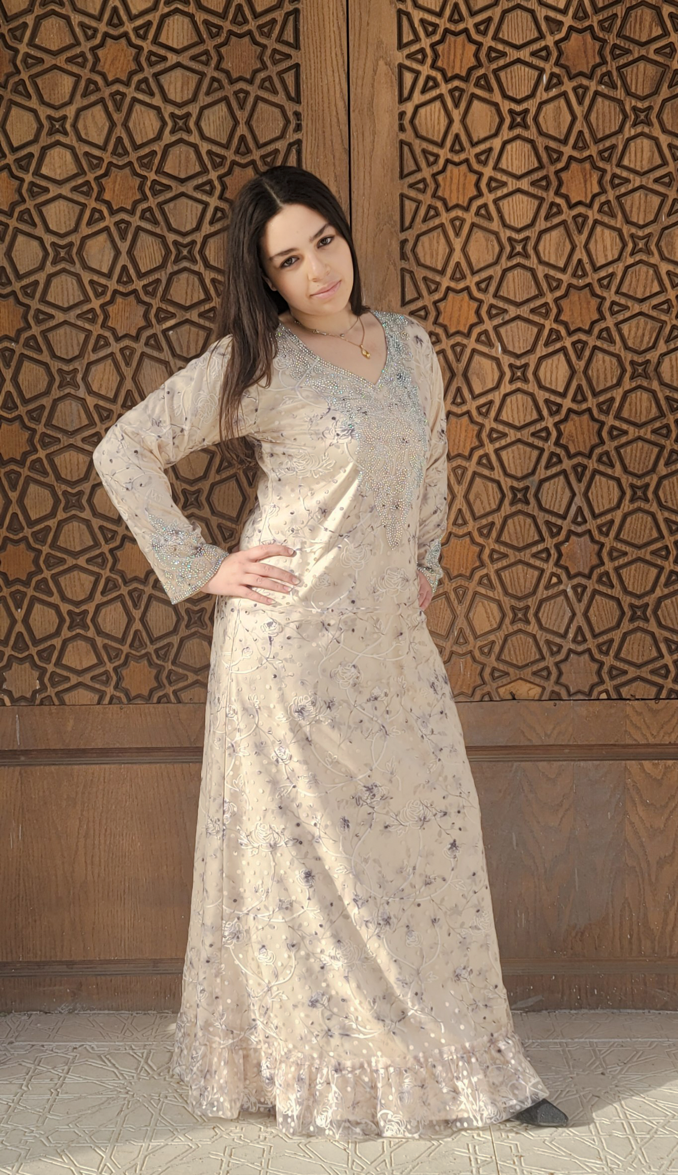 Shifon &amp;satin jalabia with handmade crystal