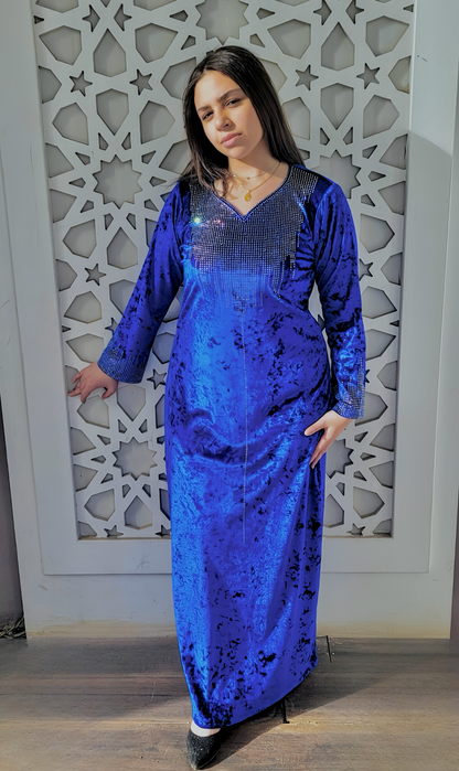 velevet jalabia with crystal +scarf