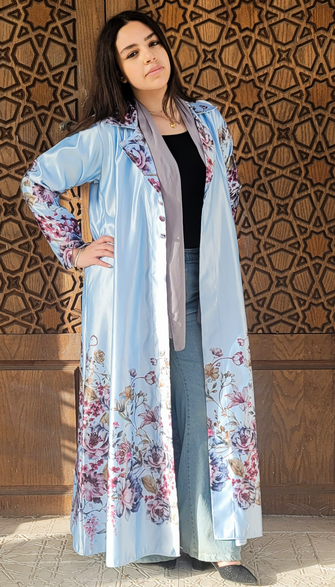 Printed satin Abaya