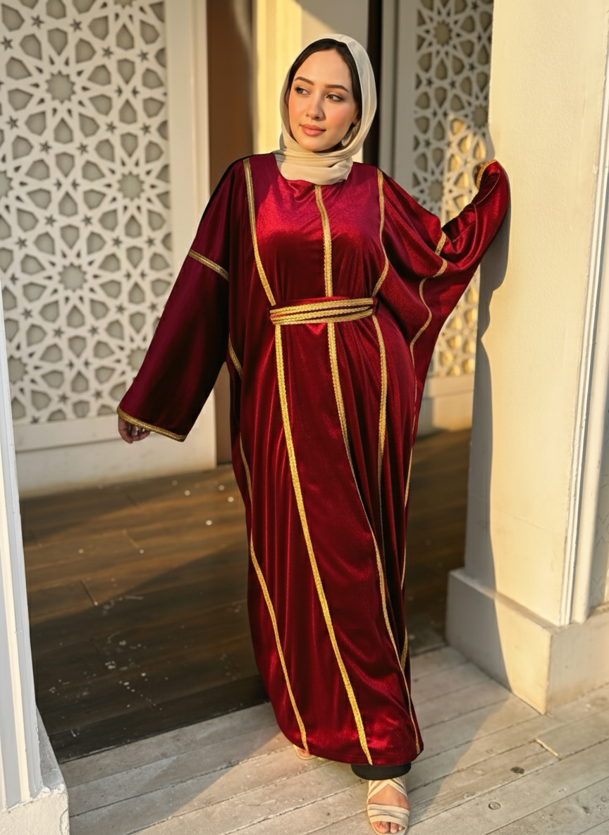 Red Bedouin velvet kaftan