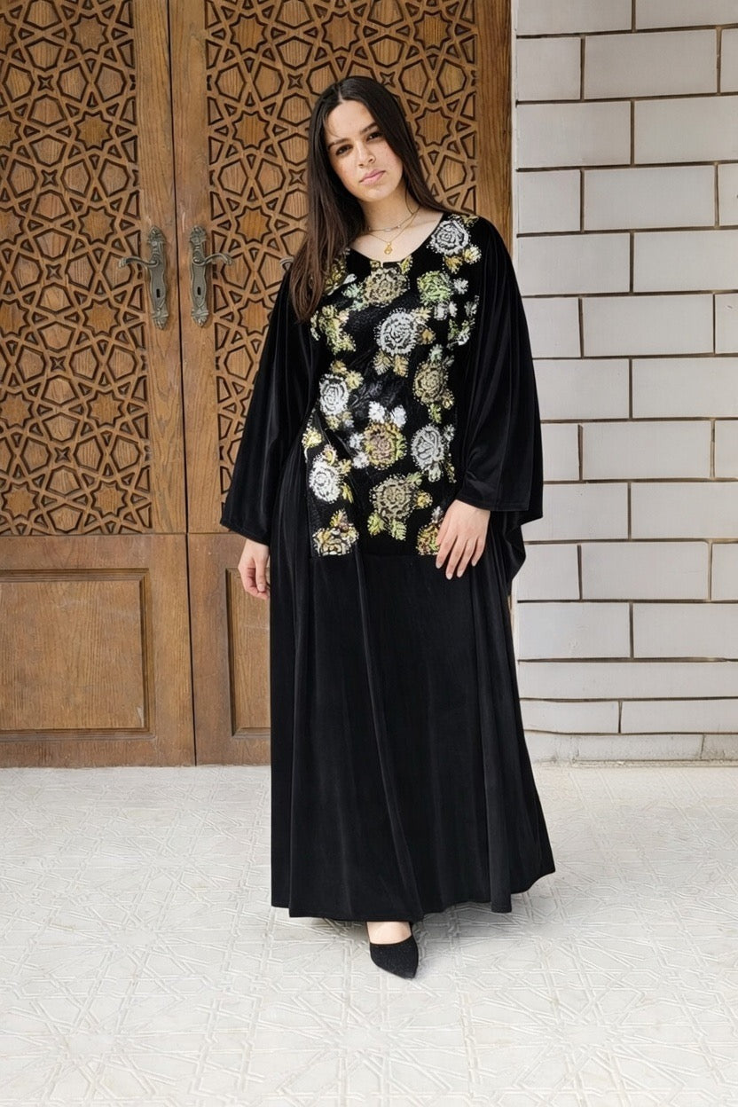 Velvet kaftan with handmade embroidered