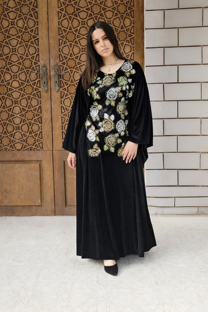 Velvet kaftan with handmade embroidered
