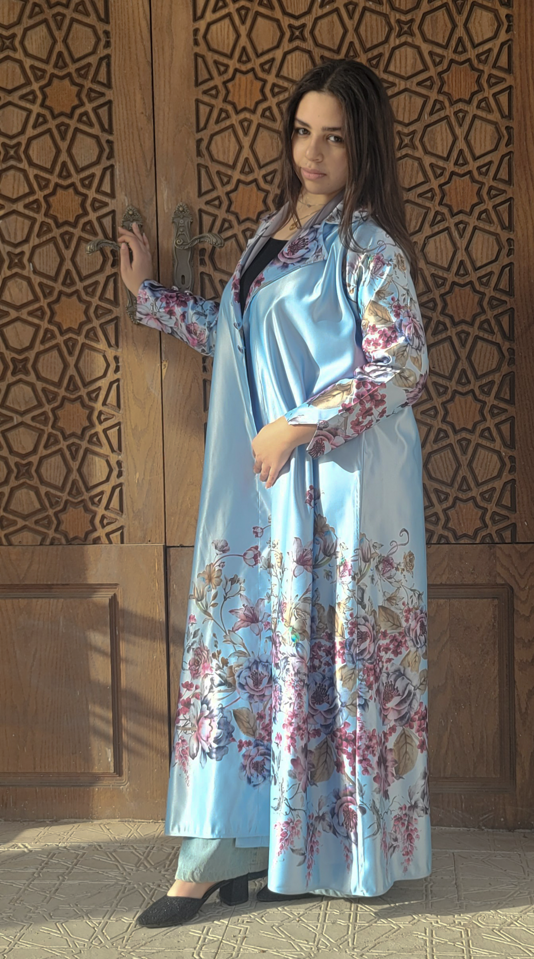 Printed satin Abaya